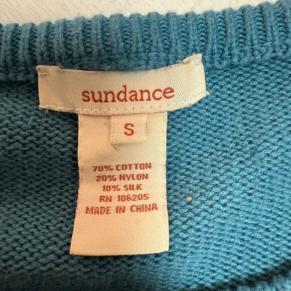 Sundance Sweater S Silk Blend Crochet Knit Boho Teal 90s Classic Quiet Luxury - Picture 9 of 10